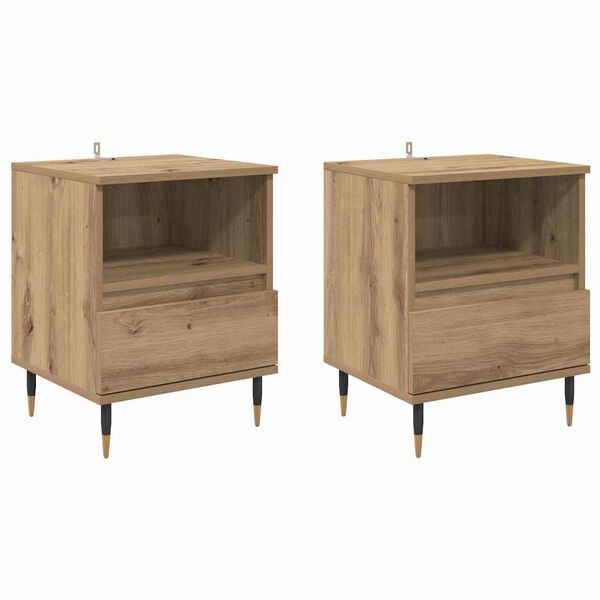 vidaXL Bedside Cabinet with Drawer 2 pcs Artisan Oak 40 x 35 x 50 cm