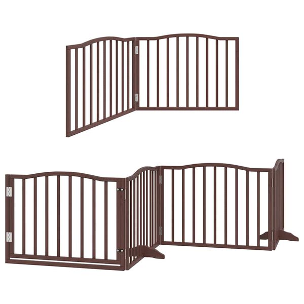 vidaXL Dog Gate with Door Foldable 8 Panels Brown 640 cm Poplar Wood
