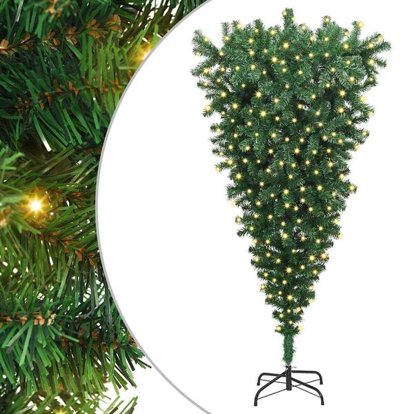 vidaXL Upside-down Artificial Pre-lit Christmas Tree Green 180 cm PVC