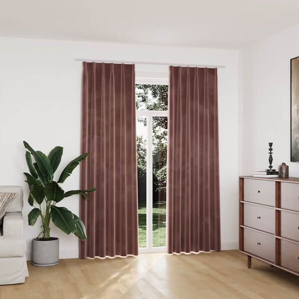 vidaXL Blackout Curtains 2pcs with Hooks Velvet Antique Pink 140x225cm