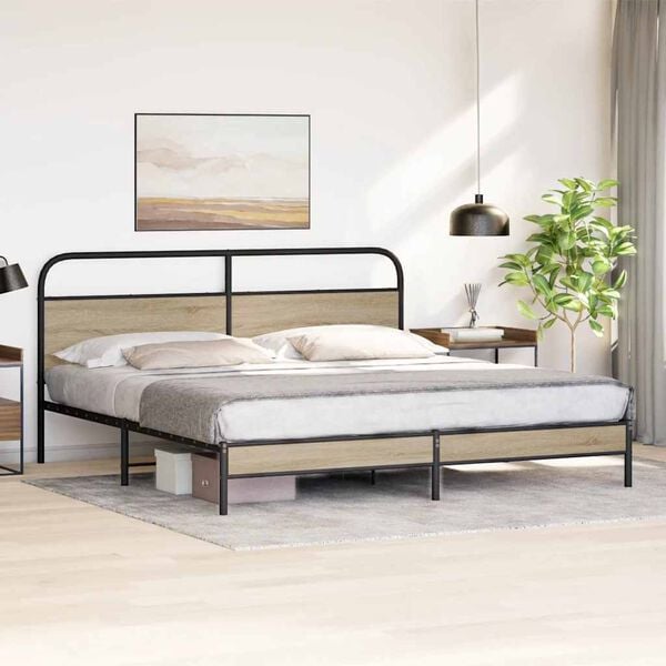 vidaXL Metal Bed Frame without Mattress Smoked Oak 183x213 cm
