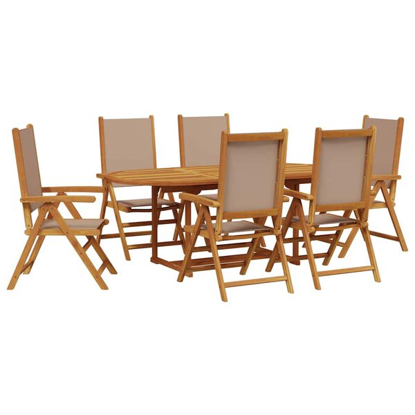 vidaXL 7 Piece Garden Dining Set Taupe Fabric and Solid Wood