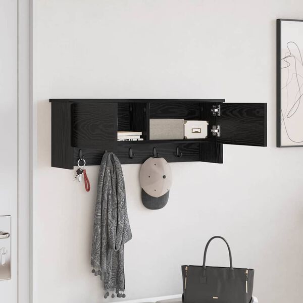 vidaXL Wall-Mounted Coat Rack with Shelf Black Oak 80 x 20 x 30 cm