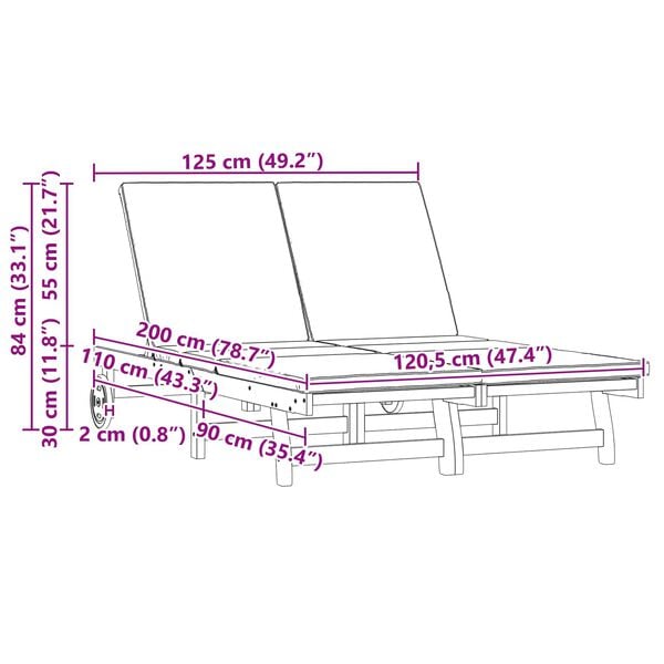 vidaXL Sun Lounger Reclining Brown 125 x 200 x 84 cm Solid Acacia Wood
