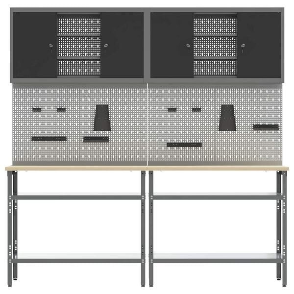 vidaXL Work Bench Set Height Adjustable 8 pcs Grey Powder-Coated Steel