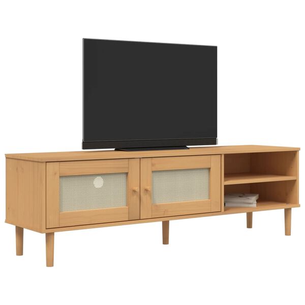 vidaXL TV Cabinet SENJA Rattan Look Brown 158x40x49cm Solid Wood Pine