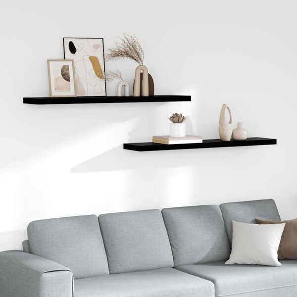 vidaXL Floating Wall Shelves 2 pcs High Gloss Black 120x23.5x3.8 cm MDF