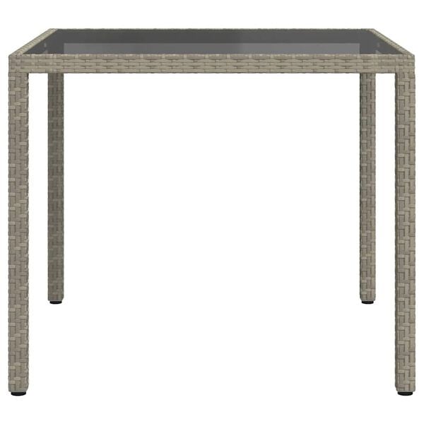 vidaXL Garden Table 90x90x75 cm Tempered Glass and Poly Rattan Grey