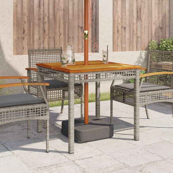 vidaXL Garden Table Grey 80x80x74 cm Poly Rattan Acacia Wood