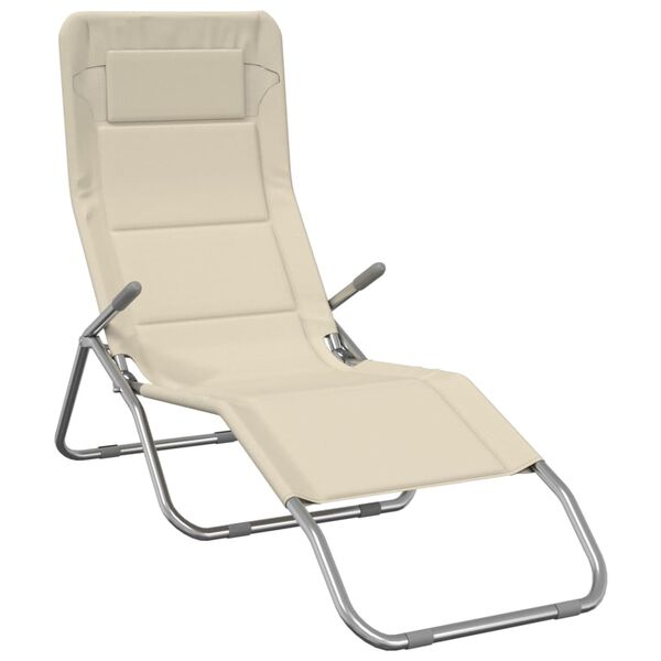 vidaXL Folding Sun Loungers 2 pcs Cream Textilene&Powder-coated Steel