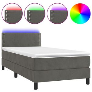 vidaXL Box Spring Bed with Mattress&LED Dark Grey 90x190cm Velvet