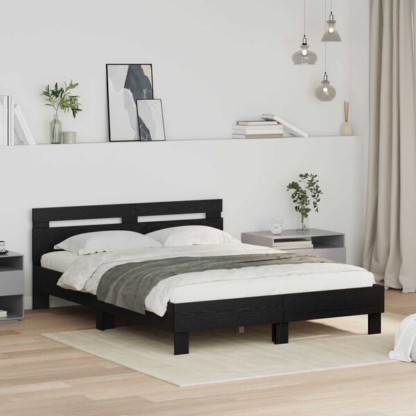 vidaXL Bed Frame with Headboard Black Oak 160 x 200 cm Engineered Wood