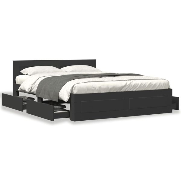 vidaXL Bed Frame with Headboard without Mattress Black 160x200 cm