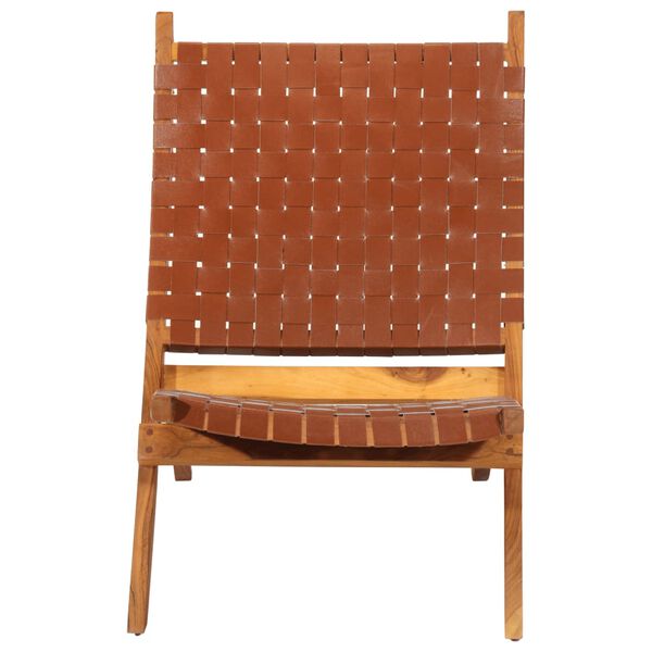 vidaXL Folding Relaxing Chair Brown Real Leather