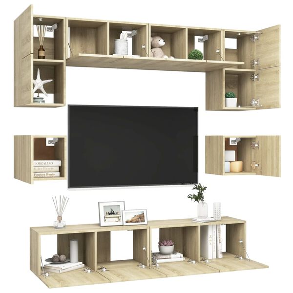 vidaXL 8 Piece TV Cabinet Set Sonoma Oak Engineered Wood
