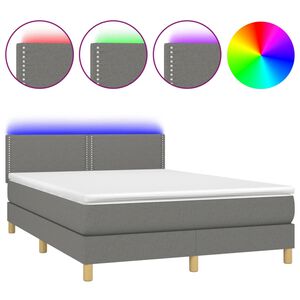 vidaXL Box Spring Bed with Mattress&LED Dark Grey 140x200cm Fabric