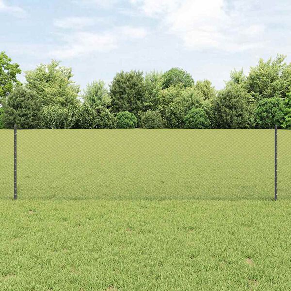 vidaXL Fence with Post Grey 0.6 x 100 m Steel and PVC