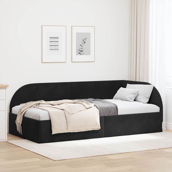 vidaXL Corner Bed Frame with Headboard Black 90 cm x 190 cm Velvet