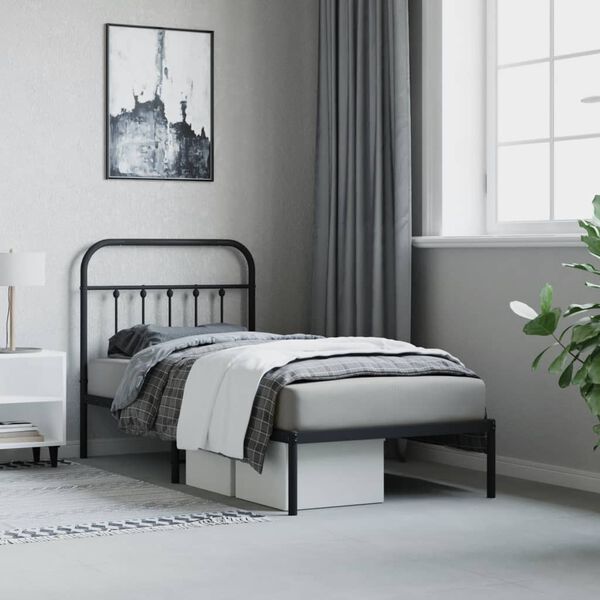 vidaXL Metal Bed Frame without Mattress with Headboard Black 80x200cm