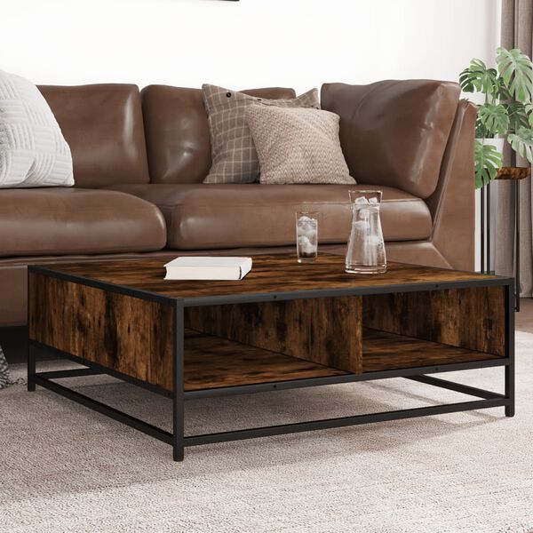 vidaXL Coffee Table Smoked Oak 80x80x30 cm Engineered Wood and Metal