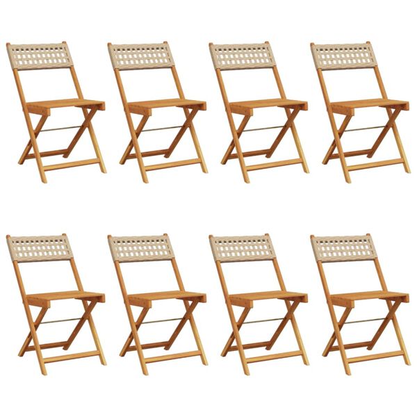 vidaXL Folding Garden Chairs 8 pcs Beige Poly Rattan and Solid Wood