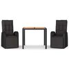 vidaXL 3 Piece Garden Dining Set Black Poly Rattan&Solid Wood Acacia