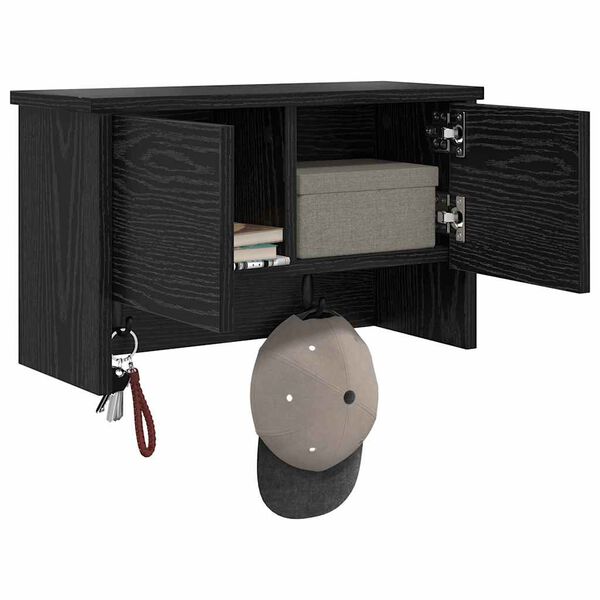 vidaXL Wall-Mounted Coat Rack with Shelf Black Oak 50 x 20 x 30 cm