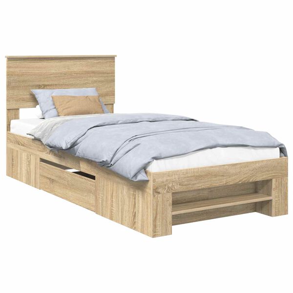 vidaXL Bed Frame with Headboard Sonoma Oak 100 x 200 m Engineered Wood