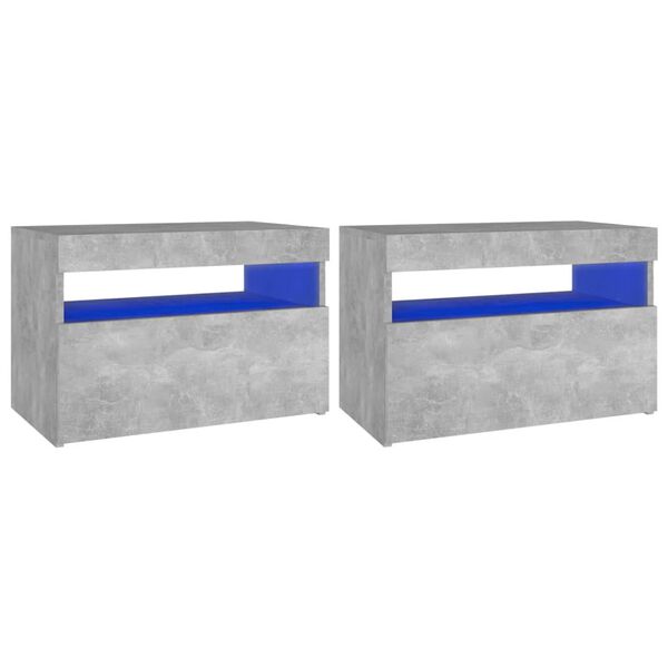 vidaXL Bedside Cabinet & LED Lights 2 pcs Concrete Grey 60x35x40 cm