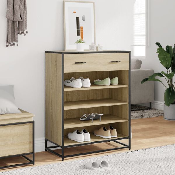vidaXL Shoe Cabinet Sonoma Oak 75x38x97.5 cm Engineered Wood and Metal