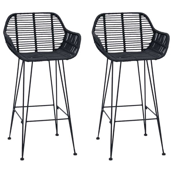vidaXL Bar Chair 2 pcs Black 55 x 52 x 92 cm Rattan and Iron