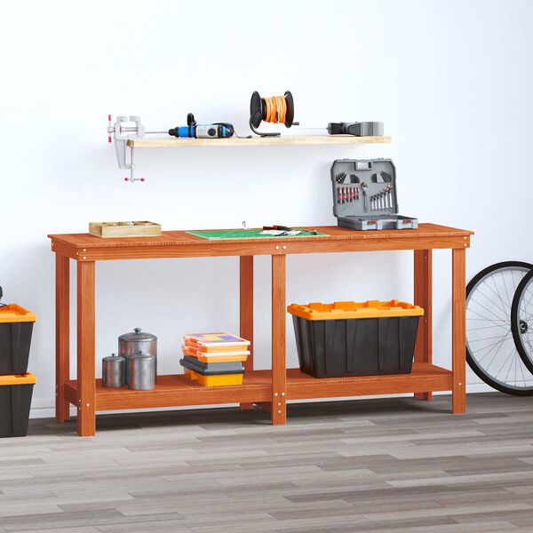 vidaXL Work Bench Wax Brown 180 x 50 x 80 cm Solid Pine Wood
