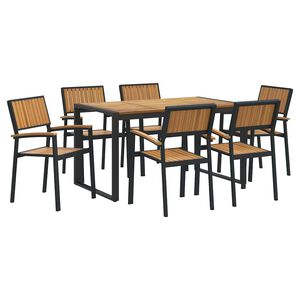 vidaXL Garden Dining Set 7 pcs Black Solid Acacia Wood