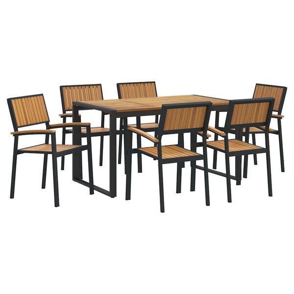 vidaXL Garden Dining Set 7 pcs Black Solid Acacia Wood