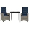 vidaXL 3 Piece Garden Dining Set with Cushions Grey Poly Rattan