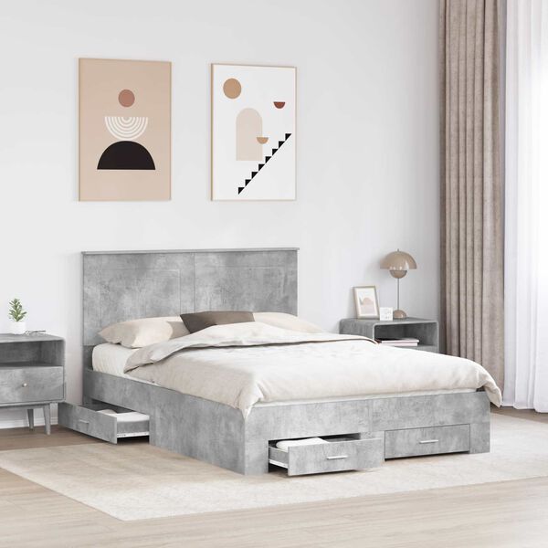 vidaXL Bed Frame Concrete Grey 140 x 190 cm Engineered Wood