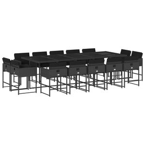 vidaXL 15 Piece Garden Dining Set with Cushions Black Poly Rattan