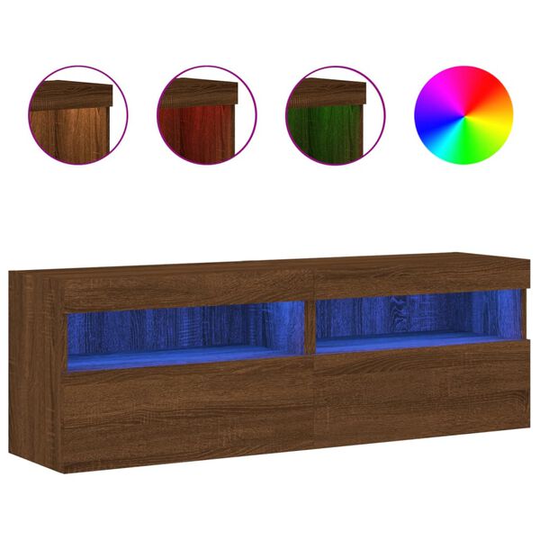 vidaXL TV Wall Cabinets with LED Lights 2 pcs Brown Oak 60x30x40 cm