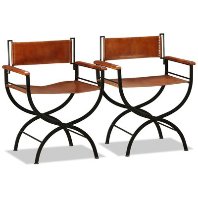 vidaXL Folding Chairs 2 pcs Black and Brown Real Leather
