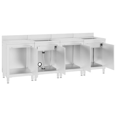 vidaXL Commercial Kitchen Sink Cabinet 240x60x96 cm Stainless Steel