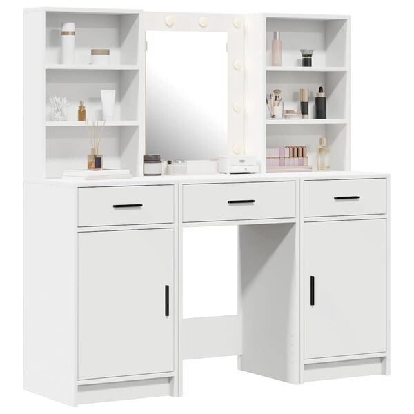 vidaXL Dressing Table Set with Drawer 3 pcs White Engineered Wood