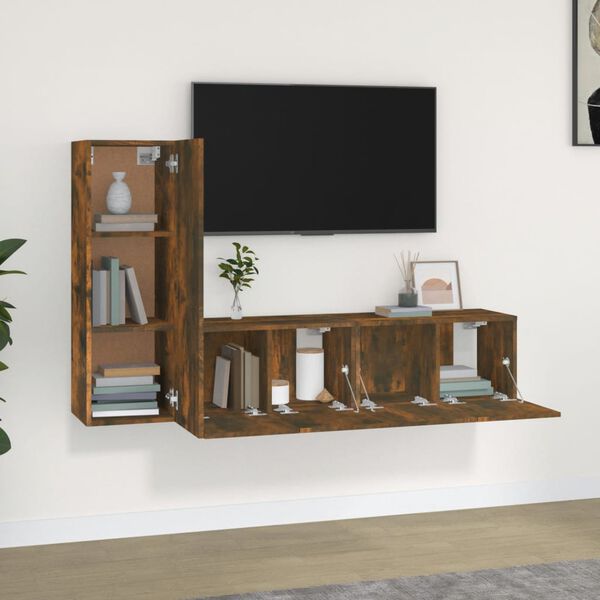 vidaXL 3 Piece TV Cabinet Set Smoked Oak Engineered Wood