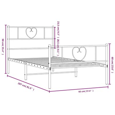 vidaXL Metal Bed Frame with Headboard and Footboard Black 90x200 cm