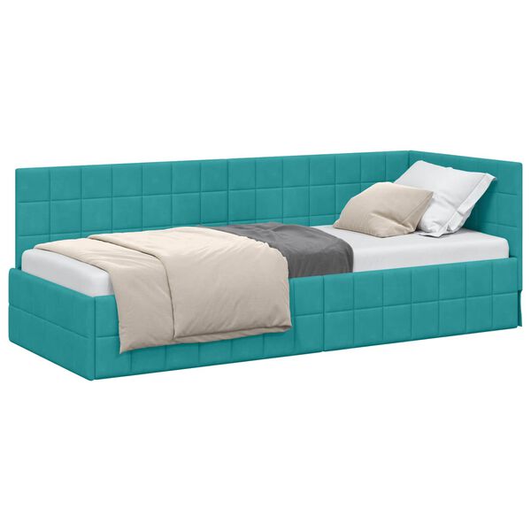 vidaXL Corner Bed Frame with Headboard Turquoise 80 cm x 200 cm Velvet