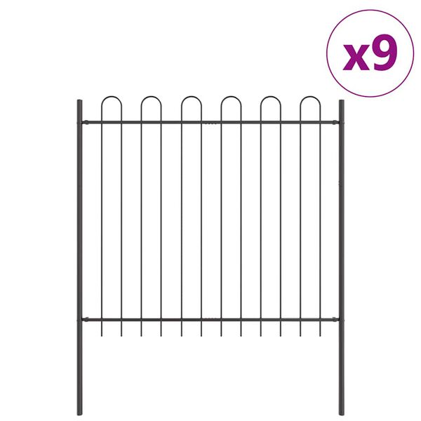 vidaXL Garden Fence 9 pcs Grey 15.3 x 1.5 m Powder-coated Steel
