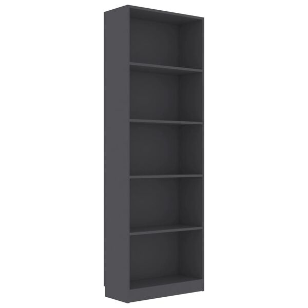 vidaXL 5-Tier Book Cabinet Grey 60x24x175 cm Engineered Wood