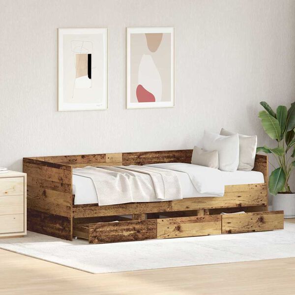 vidaXL Daybed Frame with Drawers Old wood 90 x 200 cm Engineered wood
