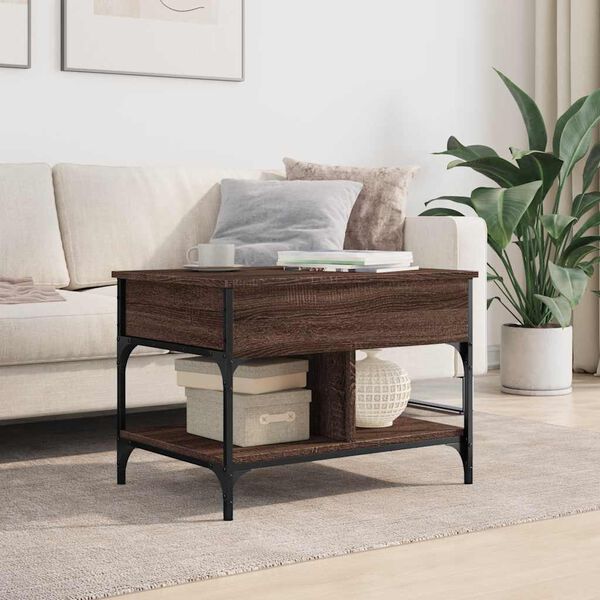 vidaXL Coffee Table Brown Oak 70x50x50 cm Engineered Wood and Metal