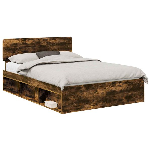vidaXL Bed Frame Smoked Oak 140 x 190 cm Solid Pine Wood