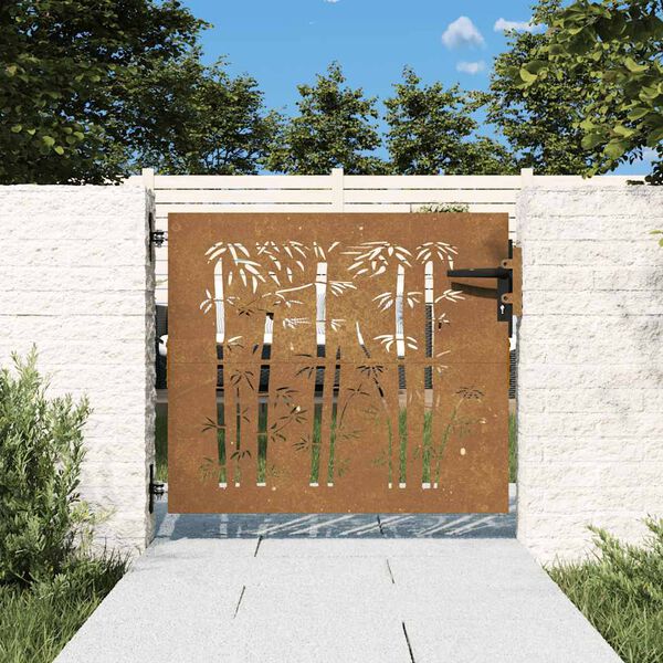 vidaXL Garden Gate 85x75 cm Corten Steel Bamboo Design